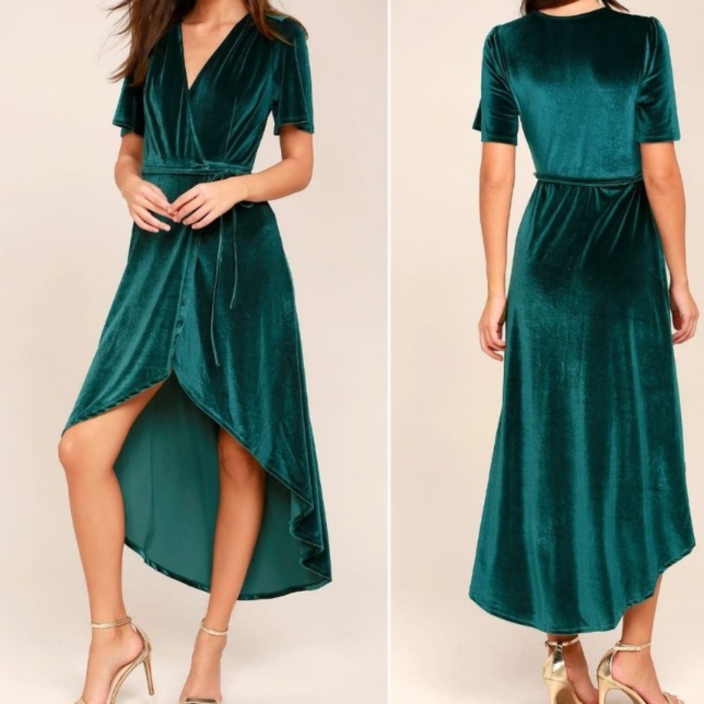 ❤️Lulus Teal Green Velvet Amor Holiday Dress